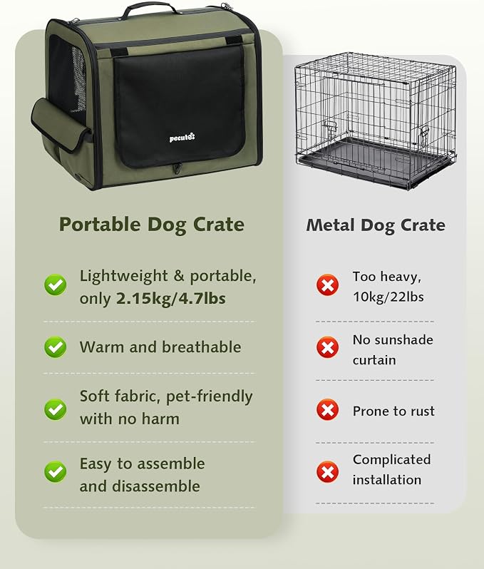 Dog Car Carrier Light Weight 19.7×16.9×14.8in, Foldable Dog Carrier, Green | Easy to Assemble, Portable and Breathable Pet Carrier, Suitable for Indoor and Outdoor Use, Dog Travel Crate with Curtain