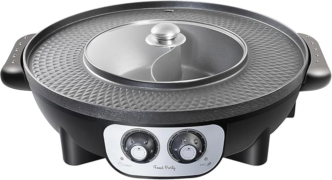 Food Party Hot Pot with Grill 2 in 1 Electric Smokeless Grill and Hotpot Pot