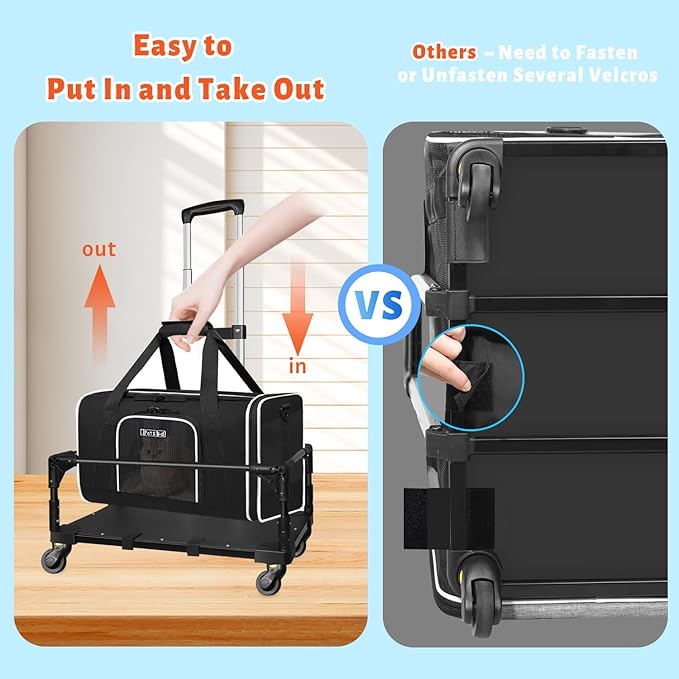 Small Pet Carrier 18"x13"x9.5" with Wheels Airline Approved, Black | for Southwest Airlines, Lockable Safety Zippers and Anti-Scratch Mesh, Pets Under 10 lbs