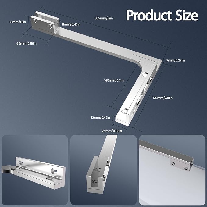 Shower Glass Support Bar, Both Sides Available, Frameless Bathroom Glass Clamp