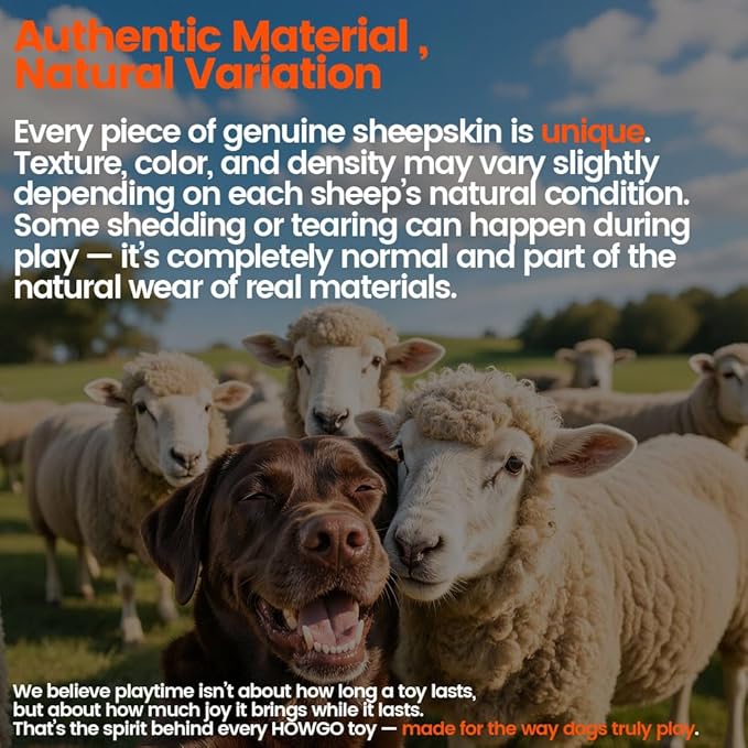 HOWGO Dog Rope Toy,Dog Bungee Chaser Toy 100% Sheepskin,Sheep Smell Tug Toy for All Breeds (Orange, with Rubber Ball)