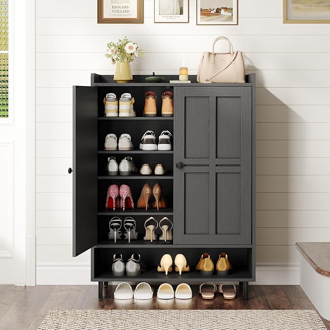 ONBRILL Shoe Cabinet with Cross Molding Doors, 6-Tier Shoe Storage Cabinet with