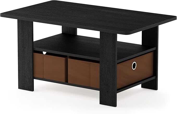 Furinno Andrey Coffee Table with Bin Drawer, Americano/Medium Brown, Small Non-Lift Top