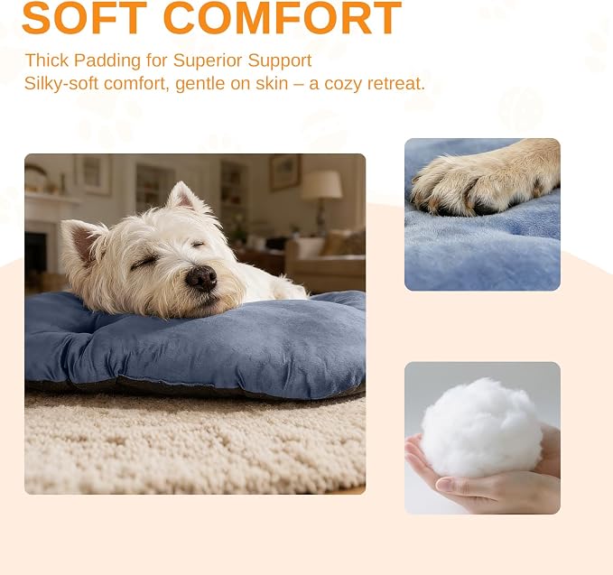 Washable Oval X-Large Dog Bed, Silver-Tipped High-Resilience, Dusty Blue | Non-Slip Bottom Prevents Sliding, Soft Plush Short Fur, Machine Washable, Ideal for Crates/Apartments/Cozy Nooks,41"x27"x3.6"