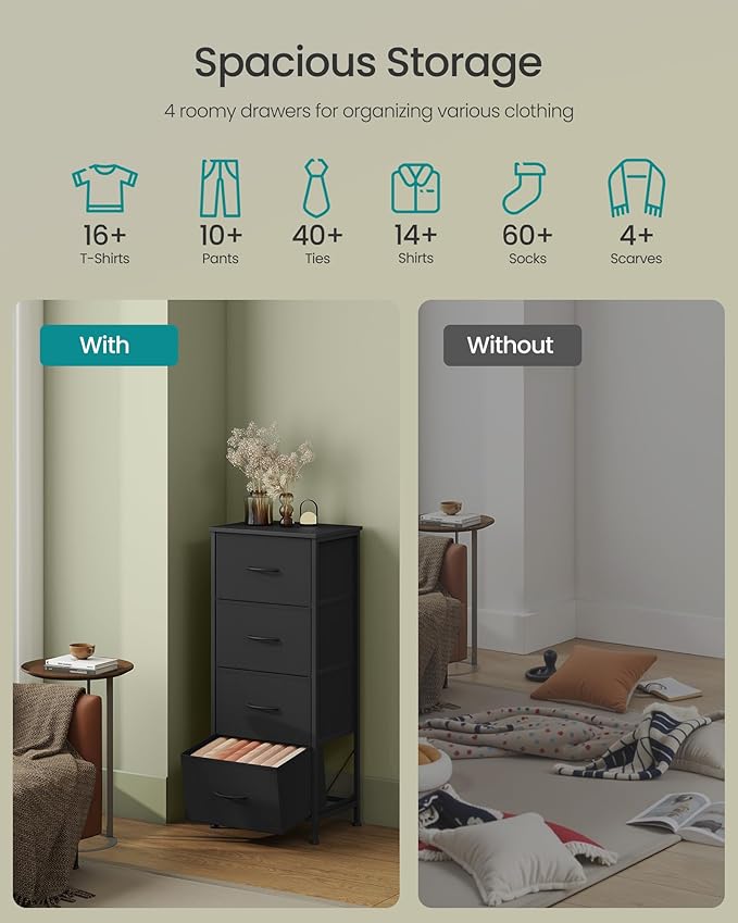 SONGMICS Dresser for Bedroom, Chest of Drawers, 4 Non-Woven Fabric Drawers