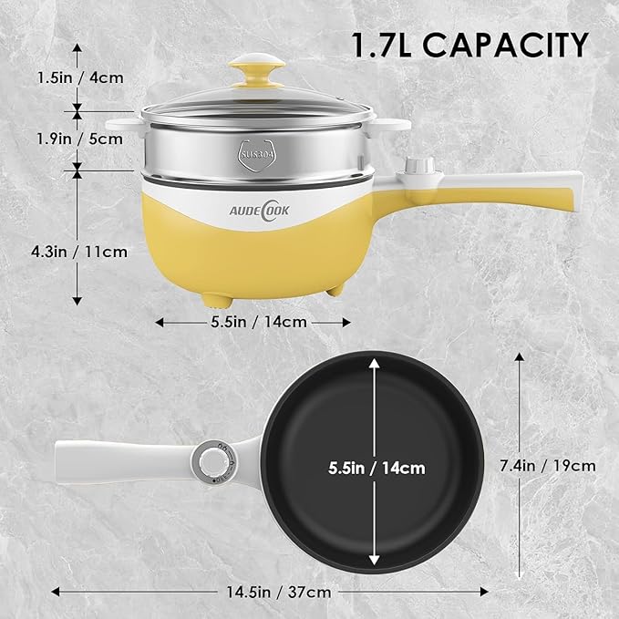 Audecook Hot Pot Electric, 1.7L Mini Electric Skillet Portable Nonstick Sauté