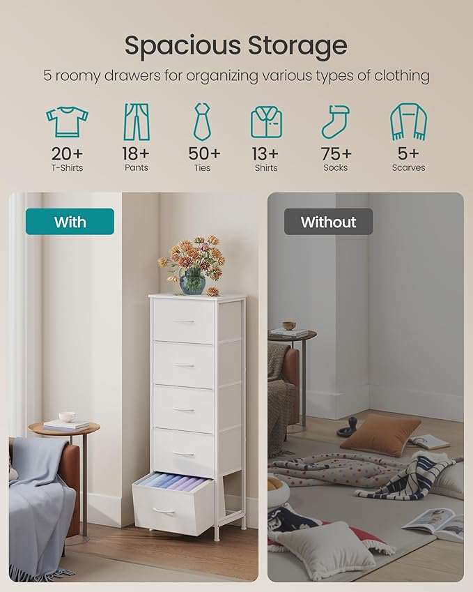 SONGMICS Dresser for Bedroom, Chest of Drawers, 5 Non-Woven Fabric Drawers