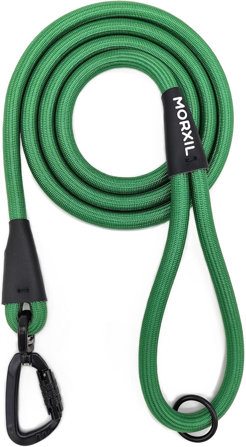 Rope Dog Leash, 4 ft Heavy Duty Dog Leash with Aviation Aluminum Auto Locking Carabiner, Strong Nylon Pet Lead for Small, Medium, Large Dogs (Green, 4FT)