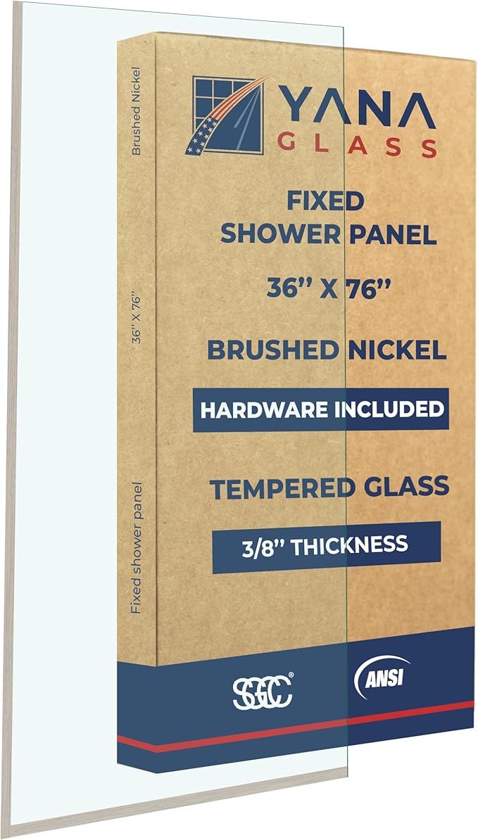 Fixed Glass Shower Wall Panel, 10mm Thick Glass Door 36" x 76", Frameless