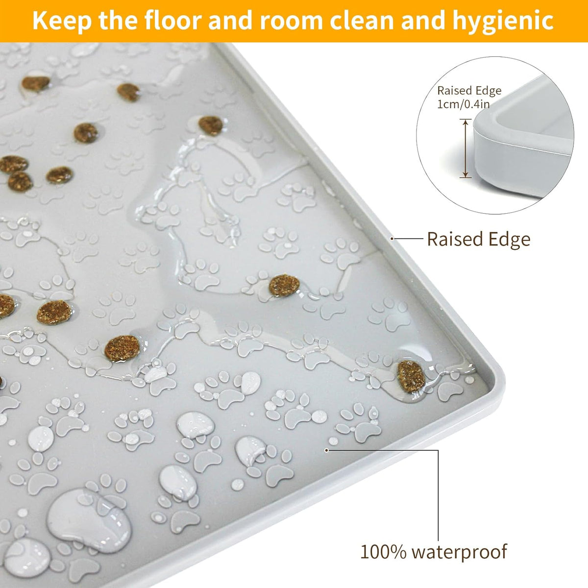 Ptlom Dog Food Mat Anti-Slip Pet Bowl Mats for Food and Water, High-Lips Pet Placemat Prevent Messy Spills to Floor, Waterproof Puppy Feeding Tray for Small, Medium Large Dogs Cats, Silicone