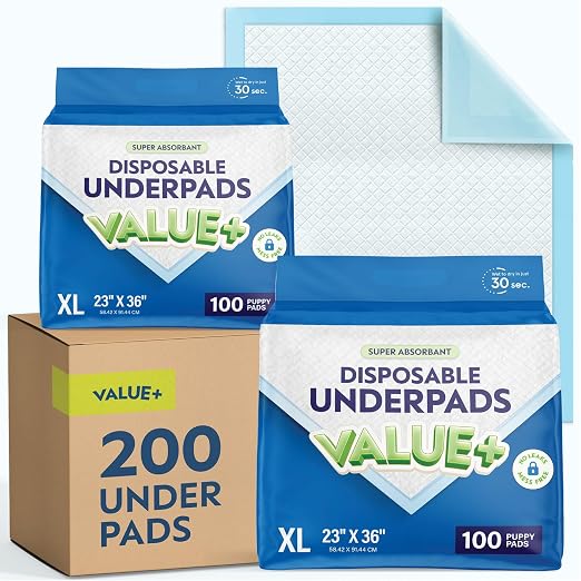 Chucks Pads Disposable [200-Pack] Underpads 23x36 Incontinence Chux Pads Absorbent Fluff Protective Bed Pads, Pee Pads for Babies, Kids, Adults & Elderly | Puppy Pads Large for Training Leak Proof