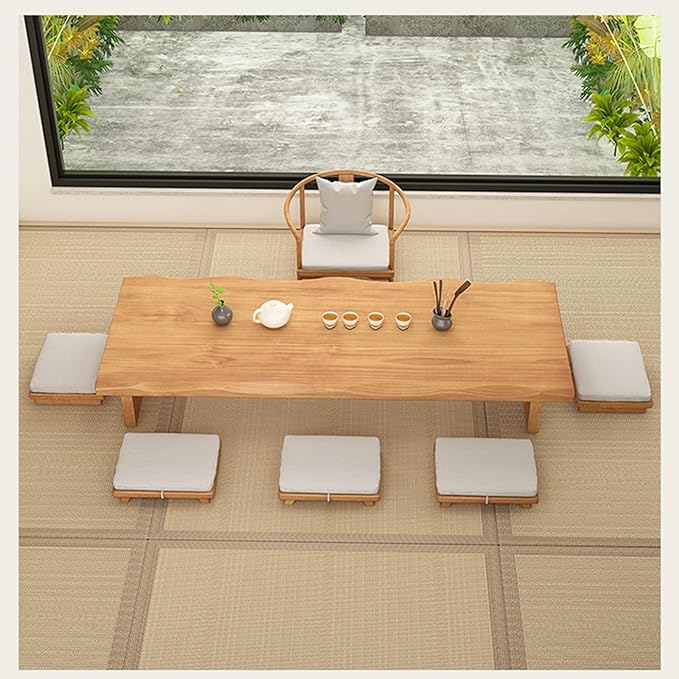 Solid Wood Japanese Tea Table, Simple and Modern Low Design, Tatami Tea Style, Zen-Inspired Kotatsu, Bay Window Seating, Floor Style (Natural Wood, 140 * 60 * 35cm)