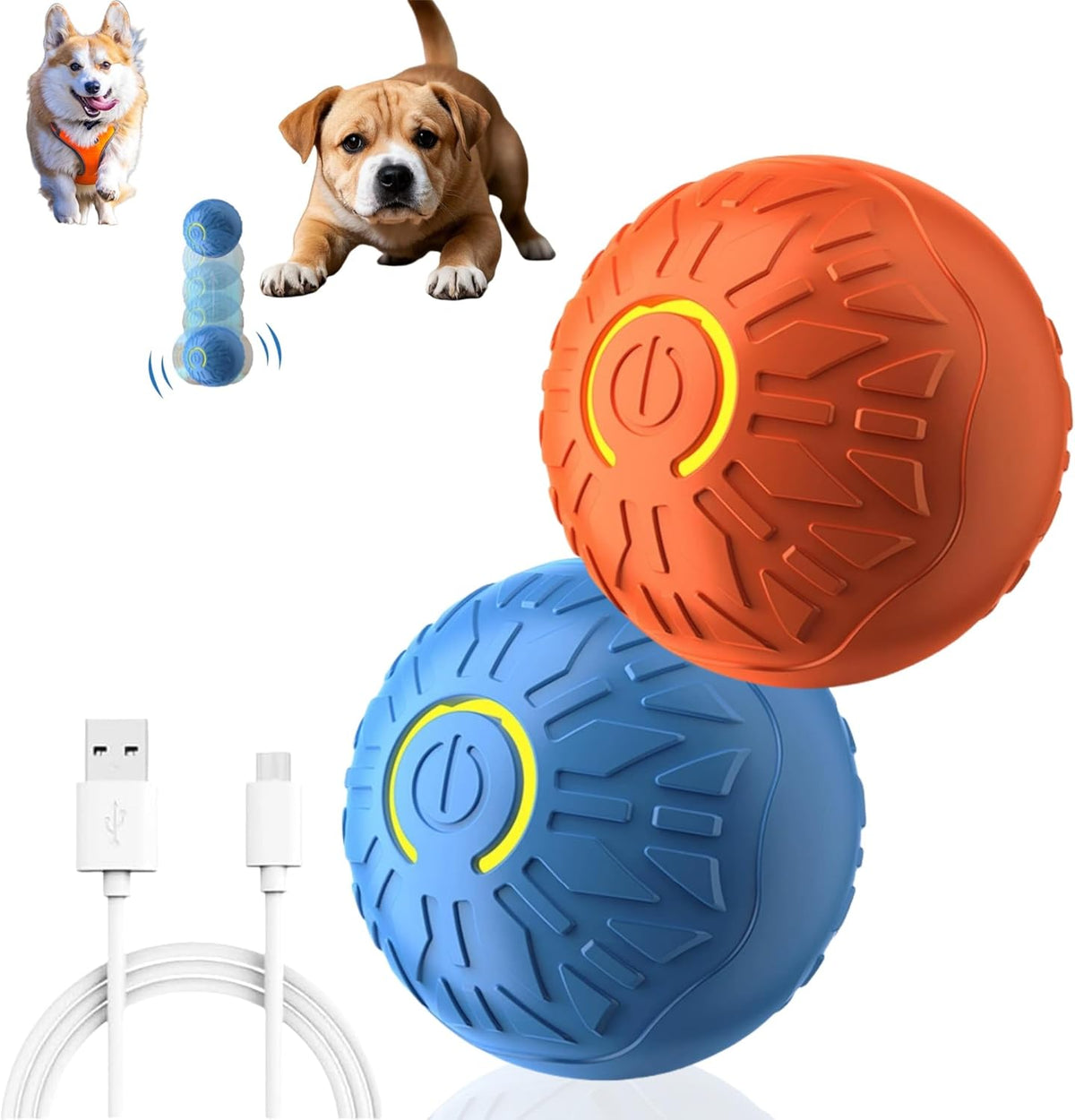 2025 New Interactive Dog Toys Dog Balls,Durable Motion Activated Automatic Rolling Ball Toys for/Small/Medium Dogs(Orange+Blue)