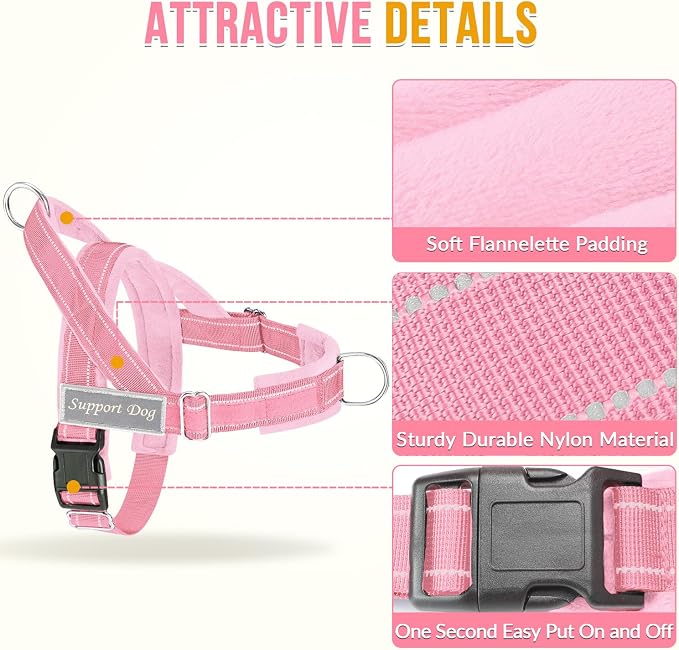 SlowTon No Pull Dog Harness with Front Clip - Heavy Duty, Soft Padded | Neck & Chest Adjustable, Tactical Pet Vest and Leash Set for Large Medium Sized Dogs, for Easy Walk & Training, Pink XL