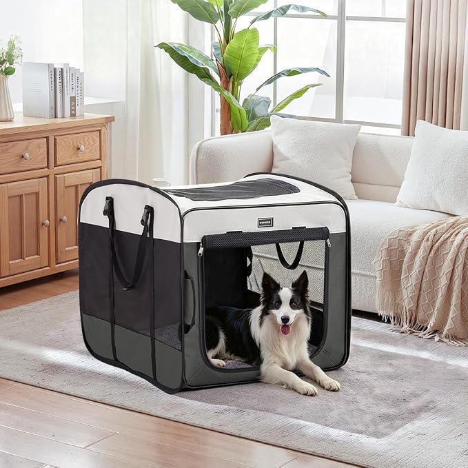Dog Kennels and Crates for Medium Dogs, Portable Pop Up Indoor Pet Cage with Sturdy Wire Frame, Collapsible Travel Crate Soft Sided Cat Bag Escape Proof (Gray, 24.0" L x 16.0" W x 19.0" H)