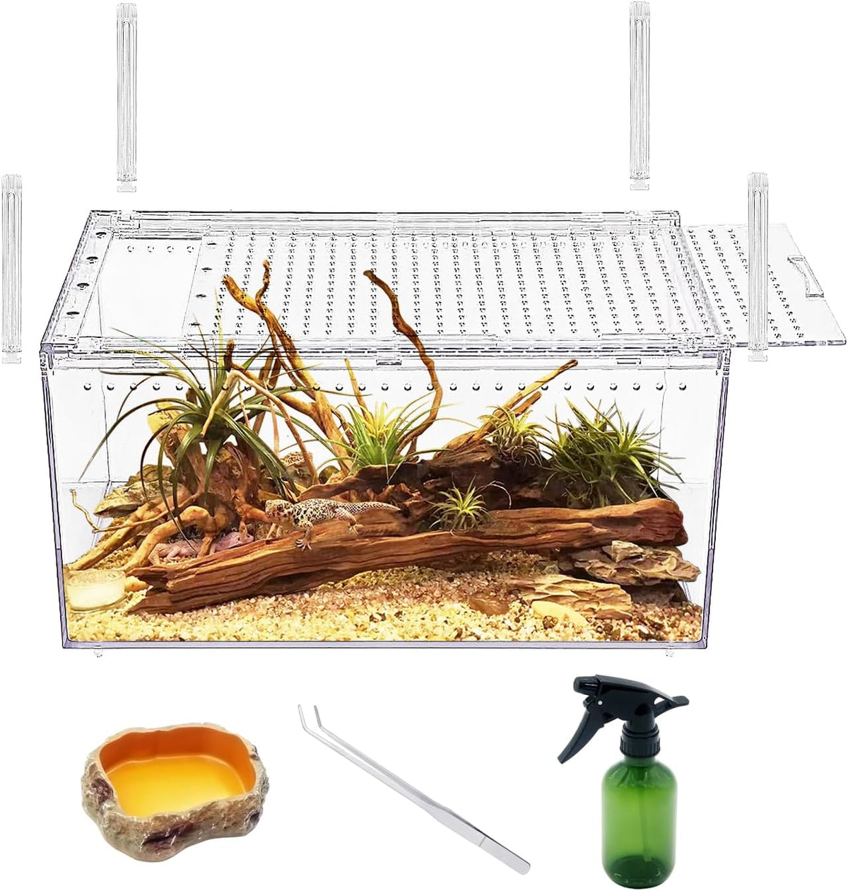 【No Assembly】 Reptile Tank Enclosure with Magnetic Button.12" * 8" * 6" Thicken Snake Enclosure Cage,Batch Stackable Reptile Breeding Tank for Insect,Fish,Tarantula,Hermit Crab,Jumping Spider