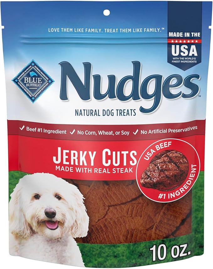 Blue Buffalo Nudges Jerky Cuts Dog Treats, Made in the USA with Natural Ingredients, Steak, 10-oz Bag