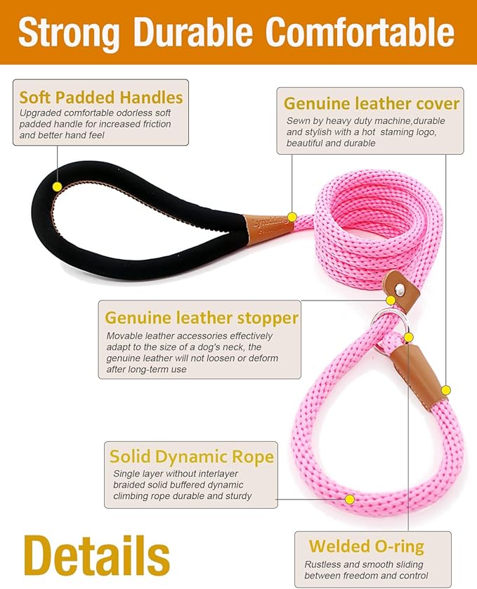 lynxking 6 FT Dog Leash Slip Lead 2 Pack Strong Heavy Duty Braided Dog Training Leash No Pull Training Lead Leashes for Medium Large and Small Dogs