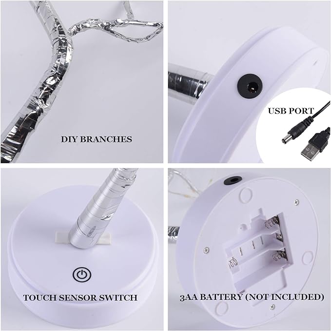 108 LED Sparkly Fairy Tree Lamp, Warm White, Remote Control, USB/Battery, 8 Modes, DIY Bonsai Decor, Festival Decoration Light