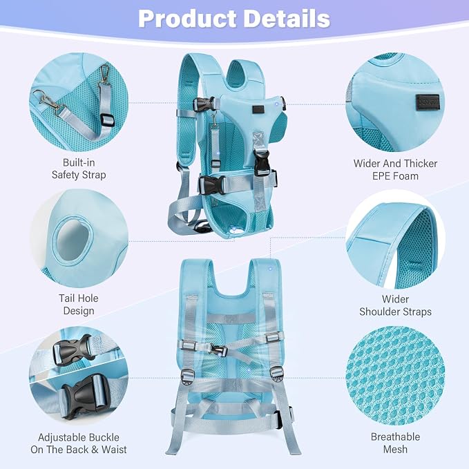 YUDODO Front Pet Carrier Backpack for Small Dog, Legs Out Dog Chest Carrier | Safety Belt, Ergonomic Support, Hands Free, Durable & Comfortable, For Walking Hiking Cycling, Blue, S