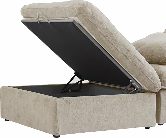 JACH Storage Ottoman Module for Living Room, Cushion Cover Removable, Minimalist Comfy Breathable Ottoman for Living Room Apartment (Khaki)