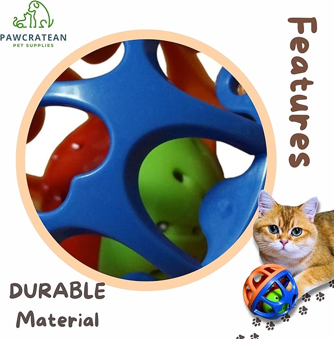 Large Cat Ball Toy with Bell - Durable, Self-Entertainment, Colorful Indoor Exercise (Yellow & Purple) (Blue & Red)