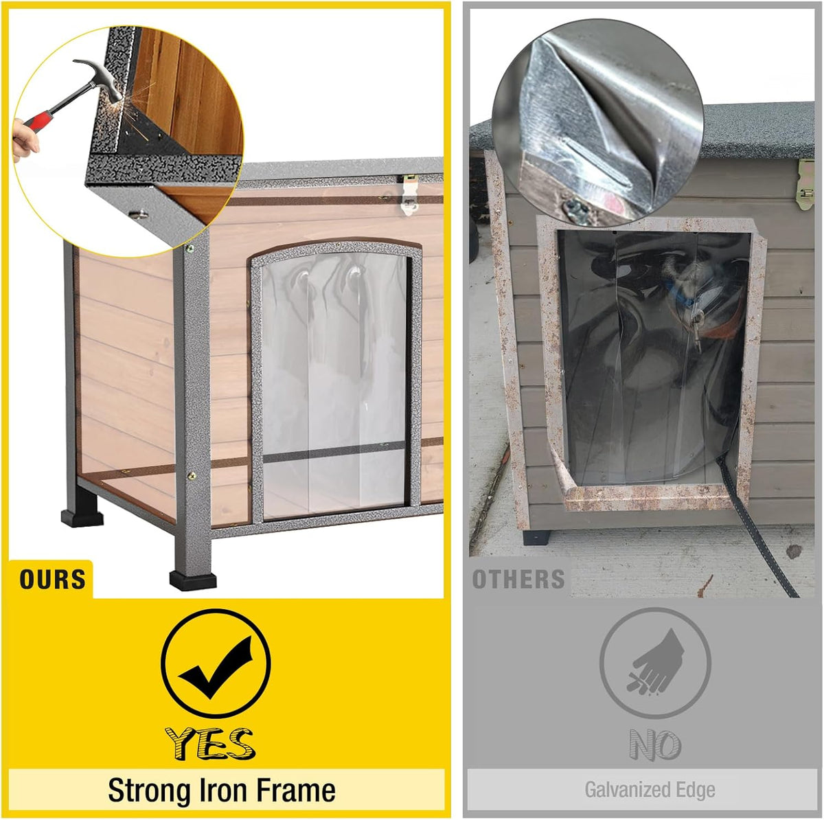 Aivituvin Dog House Outdoor & Indoor Wooden Dog Kennel for Winter with Raised Feet Weatherproof for Small & Medium & Large Dogs,Unique All-Around Iron Frame…