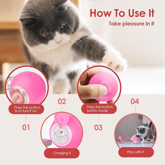 Interactive Cat Toys for Indoor Cats with Birds Chirping and RGB Light - Motion Activated Ball for Bored Adult Cats