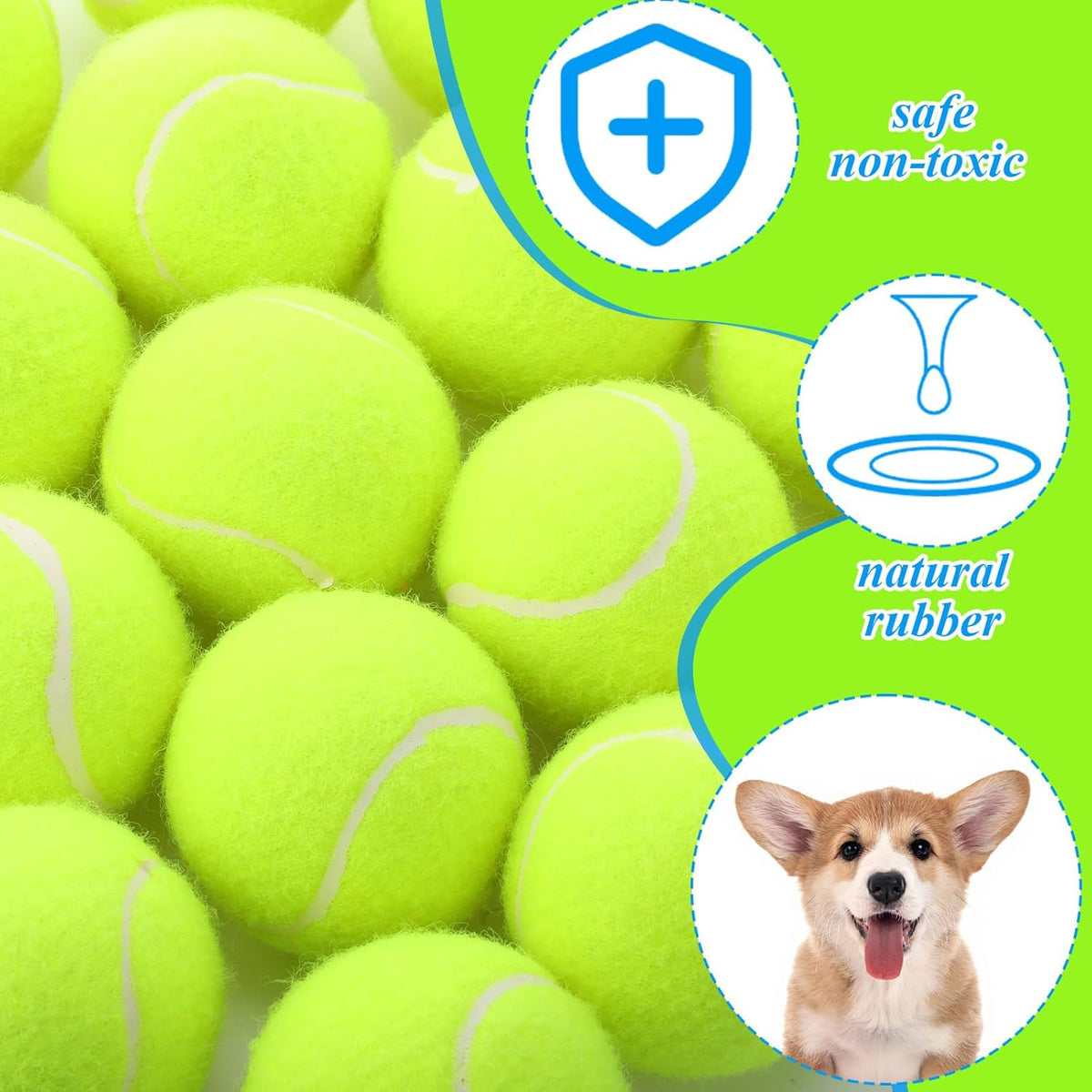 Skylety 100 Pcs 2.5 inch Squeaky Tennis Balls Bulk for Dogs Bouncy Floatable Tennis Balls Dog Playing Supplies Training Interactive Fetch Toys for Small Medium Puppy Exercise and Practice (Green)