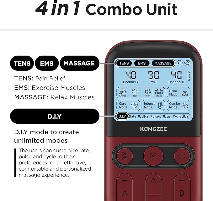 4 in 1 - D.I.Y & Tens Unit & EMS & Massage Muscle Stimulator, Dual Channel TENS