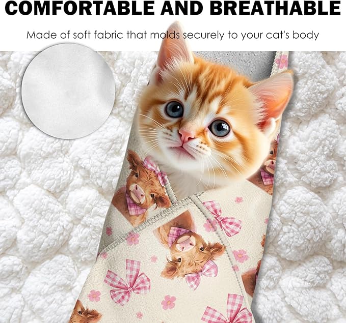27.6" Cat Grooming Wrap, Self Adhesive Cat Wrap for Cutting Nail, Anti-Escape Calming Cat Swaddle Wrap for Medicine Ear Cleaning, Cow Anti-Scratch Cats Burrito Restraint Blanket, Pet Tool (6-10 lbs)
