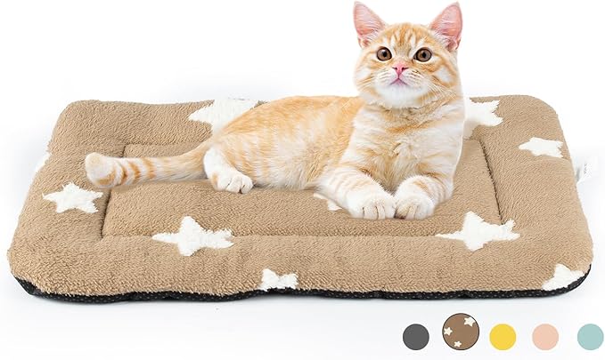 Mora Pets Cat Bed for Indoor Cats Washable Dog Crate Pad Cute Star Dog Bed Mat for Small Dogs Pet Kennel Pad for Cage Soft Flat Puppy Kitten Cushion for Sleeping Anti-Slip Brown 22 x 13