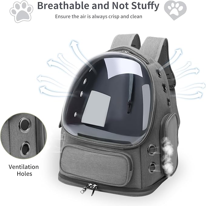 Cat Backpack Carrier for Cats and Small Dogs, Breathable Cat Bubble Backpack, Airline Approved Pet Travel Carrier for Hiking Camping Outdoor(Grey)