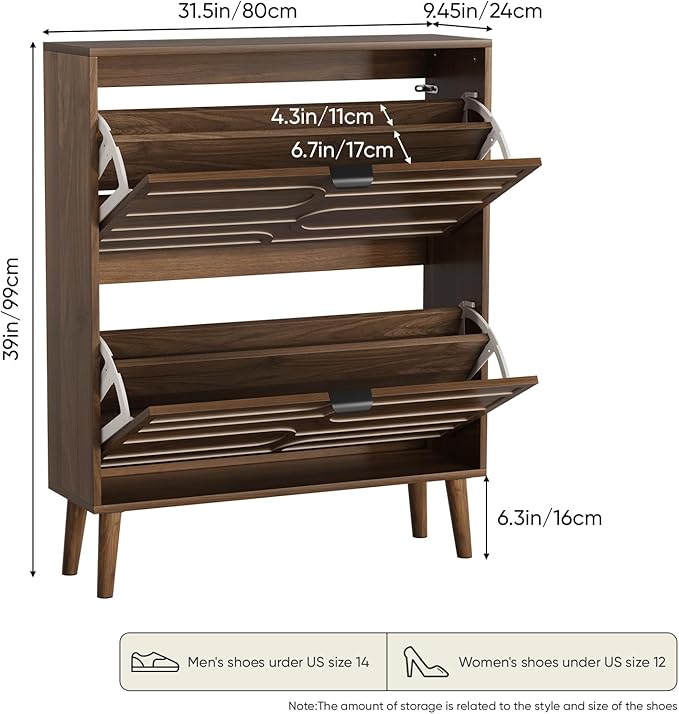 Shoe Cabinet with 2 Flip Drawers, Freestanding Shoe Storage Cabinet with Fluted