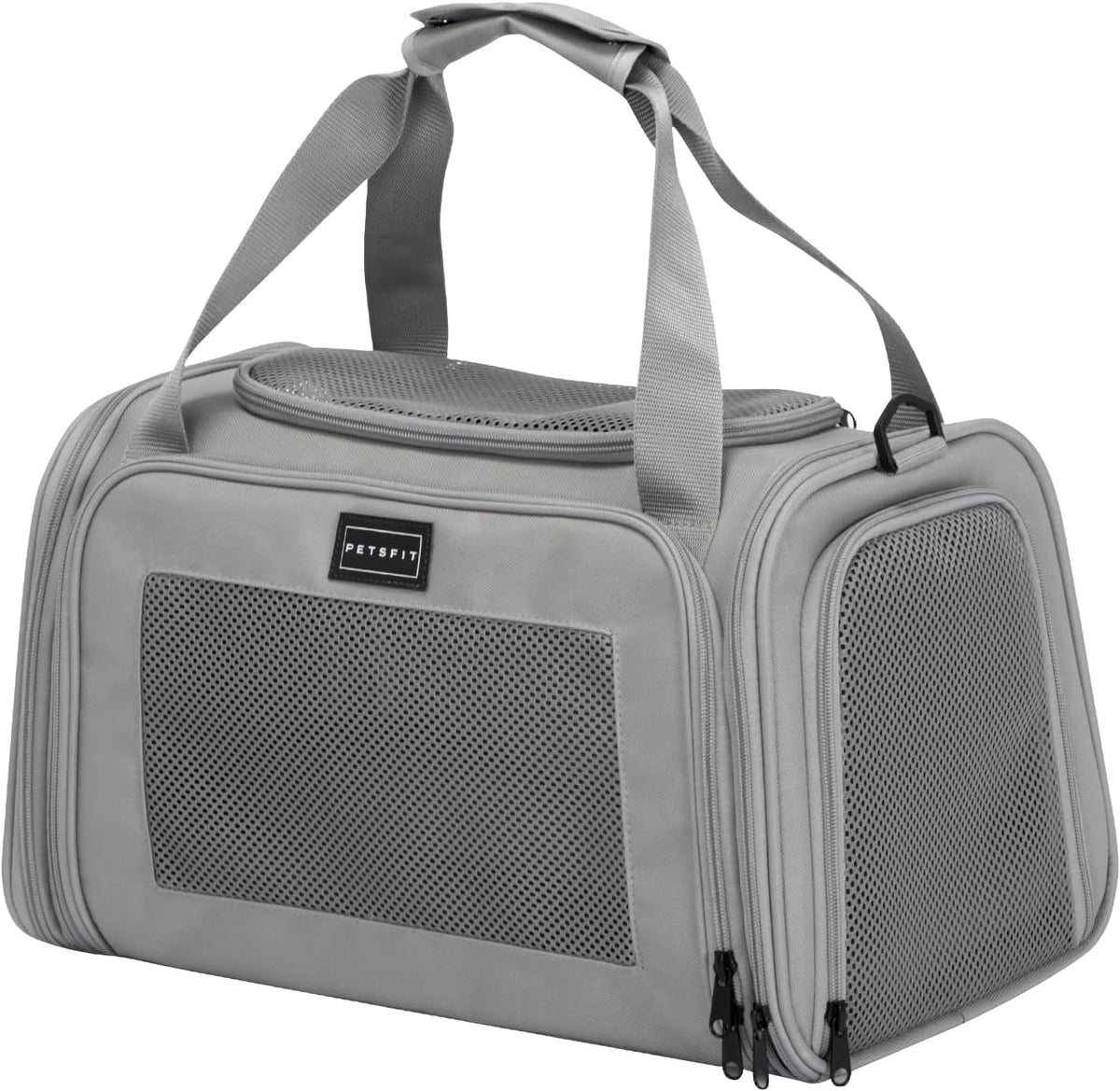 PETSFIT Cat Carrier Airline Approved, Soft Carrier for Small and Medium Cats Under 12 Lbs, Soft Cat Travel Bag, Kitten Carrier with Extendable Mat, Grey