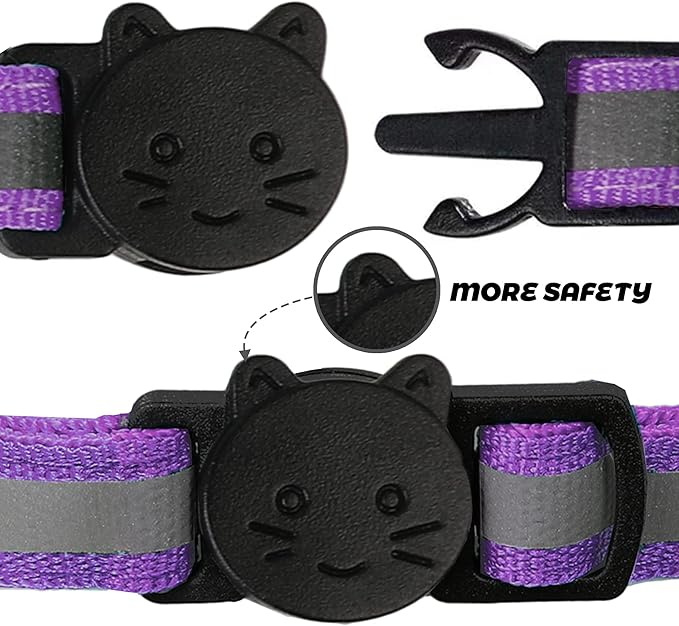 BANMODER 2 Pack Reflective Cat Collar Breakaway with Bell,Personalized Kitten Collars,Adjustable Safety Buckle Collar for Male Cats Girls & Boys (Purple)