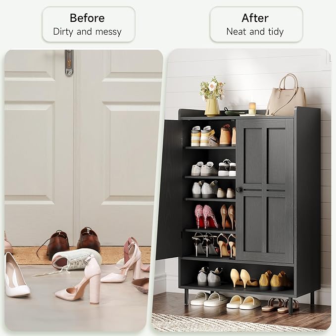 ONBRILL Shoe Cabinet with Cross Molding Doors, 6-Tier Shoe Storage Cabinet with