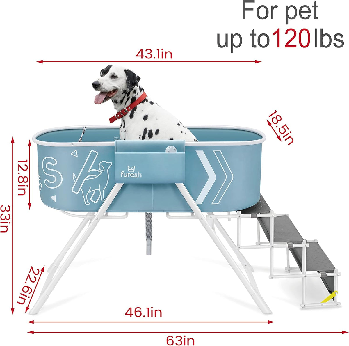 Big Dipper Dog Bath Tub with Stairs, Elevated Portable Foldable Wash Station with Steps for Bathing, Shower and Grooming, Indoor, Outdoor, for Medium to Large Size Dogs