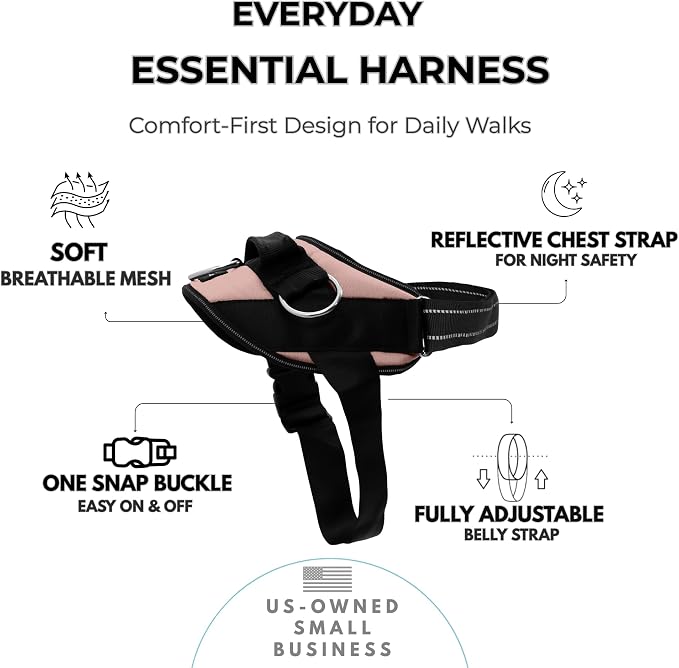 ShawnCo Essential Dog Harness, No-Pull Pet Vest (Rose Gold,S) | 3 Leash Clips, Easy On, No-Choke, Reflective, Adjustable Fit, Padded Comfort, Control Handle, For Small, Medium & Large Dogs