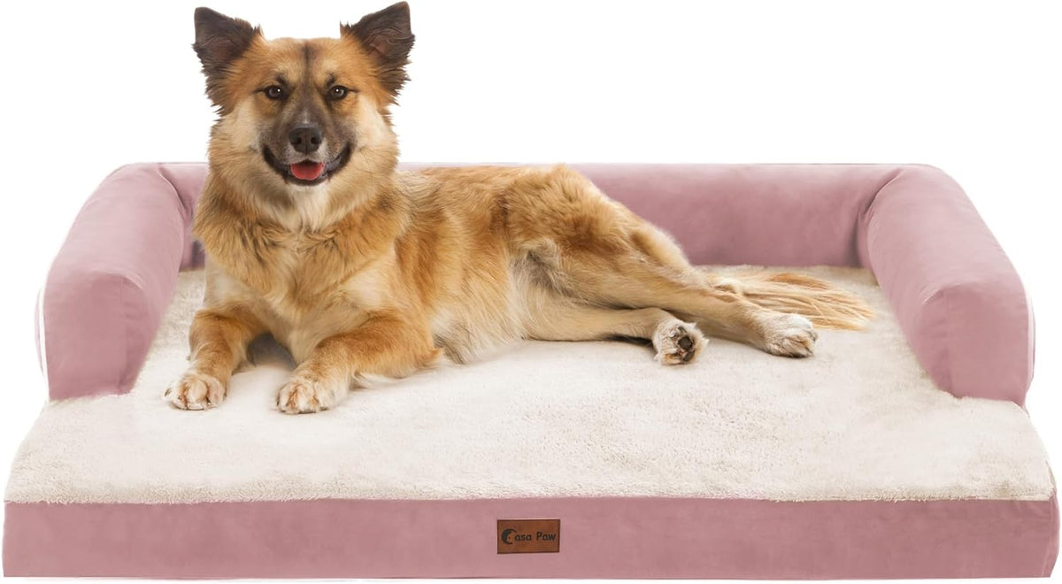 Orthopedic Dog Beds for Large Dogs, Waterproof Dog Beds, Memory Foam Dogs Couch Beds, Comfy Bolster Pet Beds with Removable Washable Cover, Nonskid Bottom (Large,Pink)