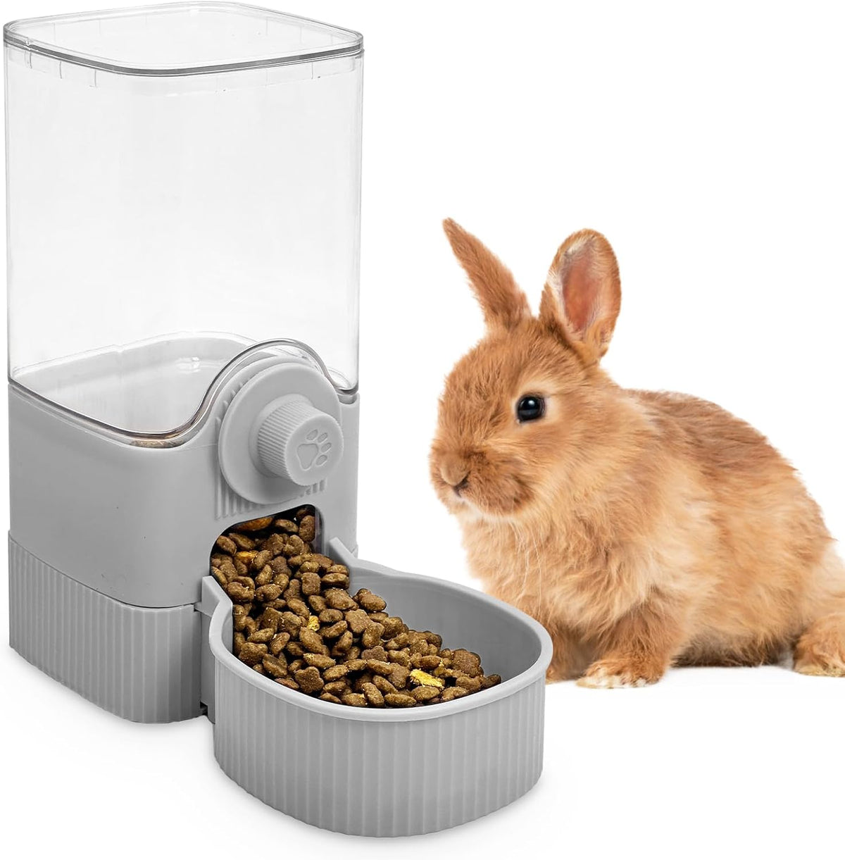 Fhiny Rabbit Food Dispenser, 40oz Large Capacity Hanging Gravity Bunny Feeder for Cage Automatic Guinea Pig Feeding Bowls Pet Food Storage for Bunny Guinea Pig Chinchilla Ferret Cat Puppy