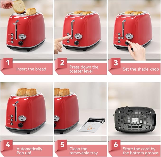 Toaster 2 slice, Retro Stainless Steel Toaster