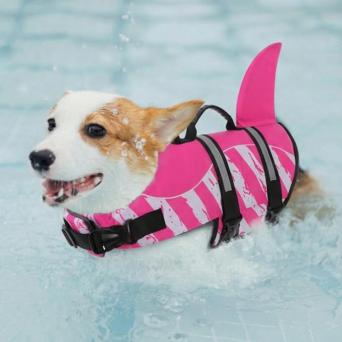 Dog Life Jacket High Flotation, Reflective Dog Life Vest for Swimming, Adjustable Dogs Life Preserver Rescue Handle Spring Summer Pool for Small, Medium, Large Dogs (Pinkwhite,XL)