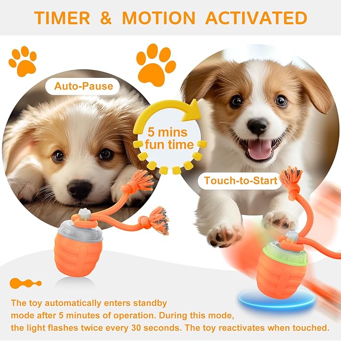 Interactive Dog Toys, [2025 Newly Upgraded] Motion Activated Rolling Squeaky Ball for Medium/Large Dogs, Automatic Moving Dogs Ball for Boredom, USB Rechargeable(Orange)