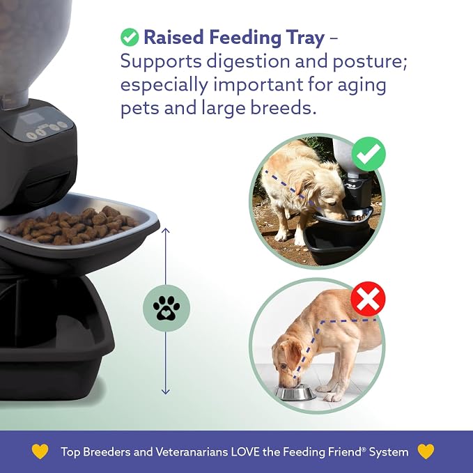 Feeding Friend® Automatic Dog & Cat Food Feeder with Water Dispenser Smart Pet Feeder with Portion Control, OLED Display, Anti Jam Design, Battery Operated Dispenser for Small XS 4-15 lbs Pets Black