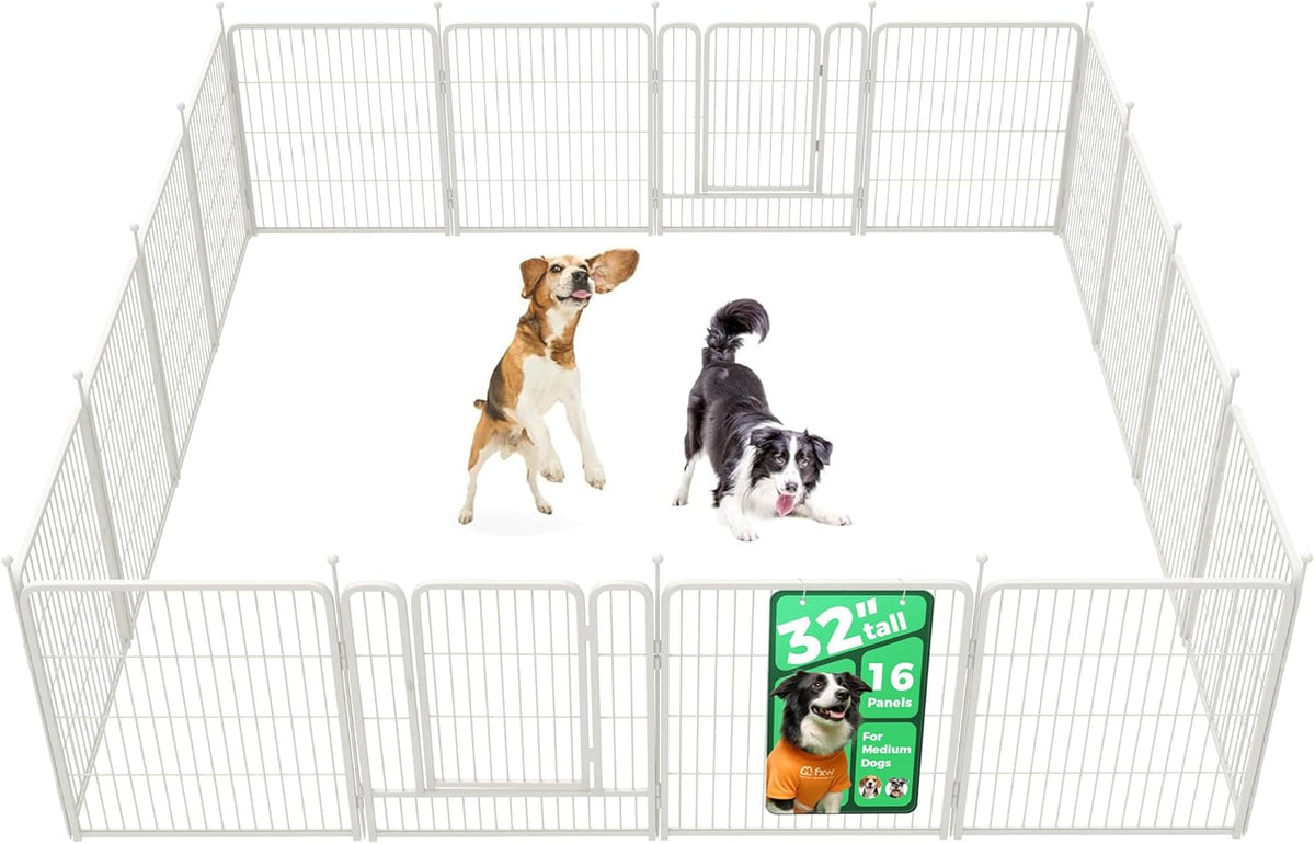 FXW Rollick Unleashed Dog Playpen for Indoor, Yard, RV Camping, 32 inch 16 Panels for Medium and Large Dogs, White│Patented