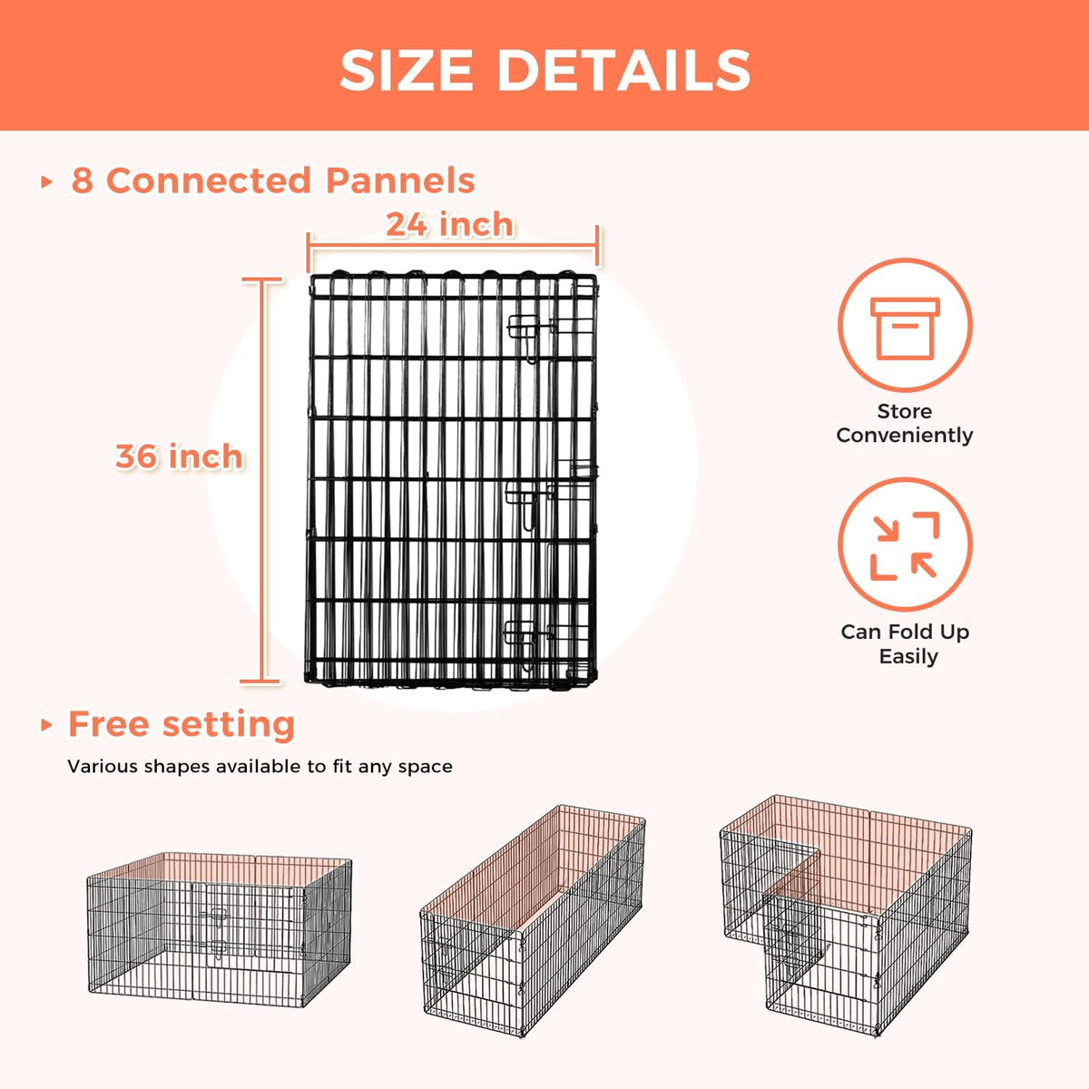 Foldable Dog Playpen 36" Height 8 Panels Metal Exercise Pen with Door - Indoor/Outdoor Dog Play Pen for Small-Medium Dogs, Portable Pet Fence for Yard Garden Camping, Black