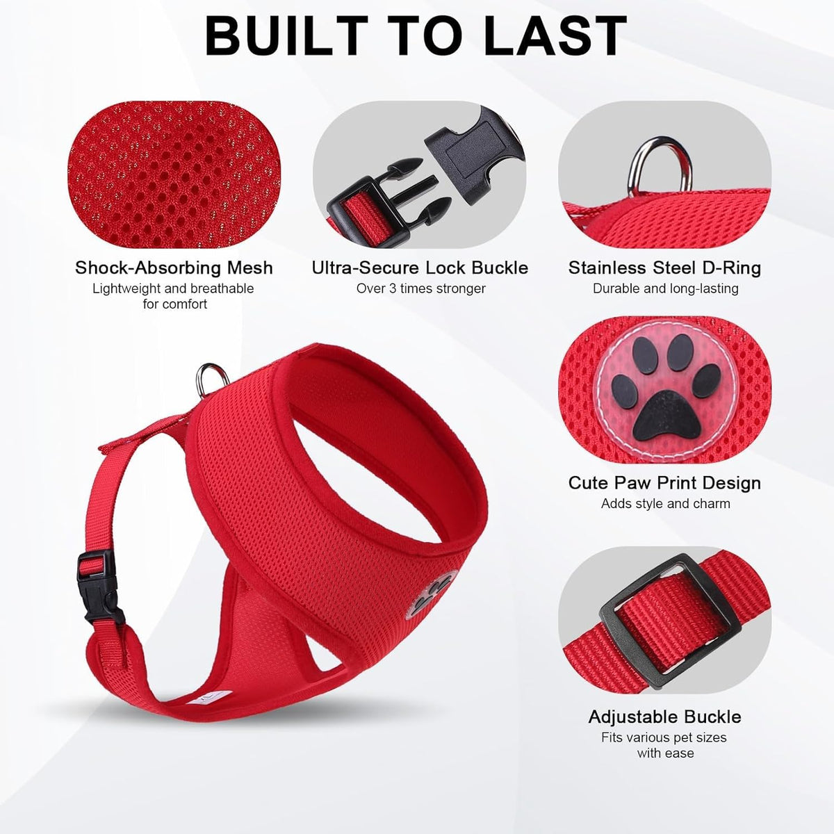 BINGPET No Pull Dog Harness - All Weather Mesh Step-in Vest for Small Dogs, Breathable Mesh Puppy & Cat Harness, Red, X-Small