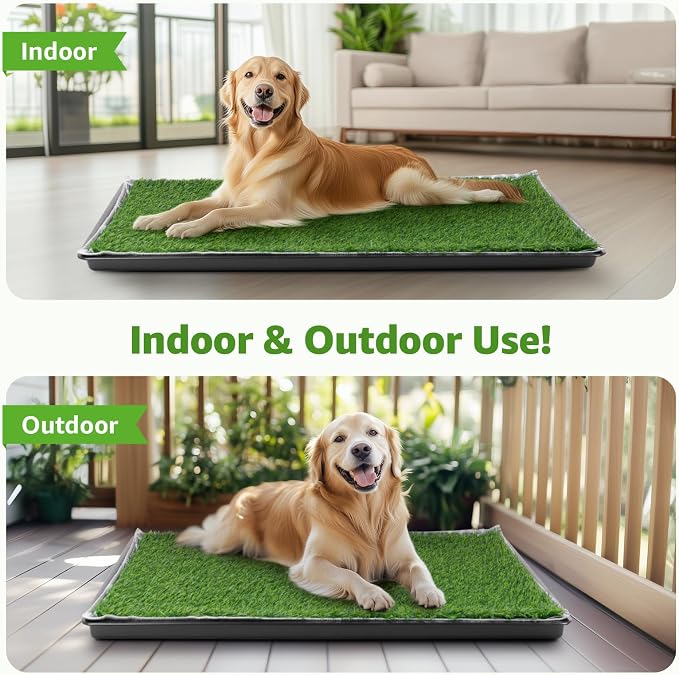 LOOBANI Large Dog Grass Pad with Tray - 35x23in for Balcony Apartment | Dog Potty with 2 Artificial Grass & 2 Washable Pee Pads for Replacement, Quick-Absorbency, Easy to Clean, Indoor/Outdoor Use