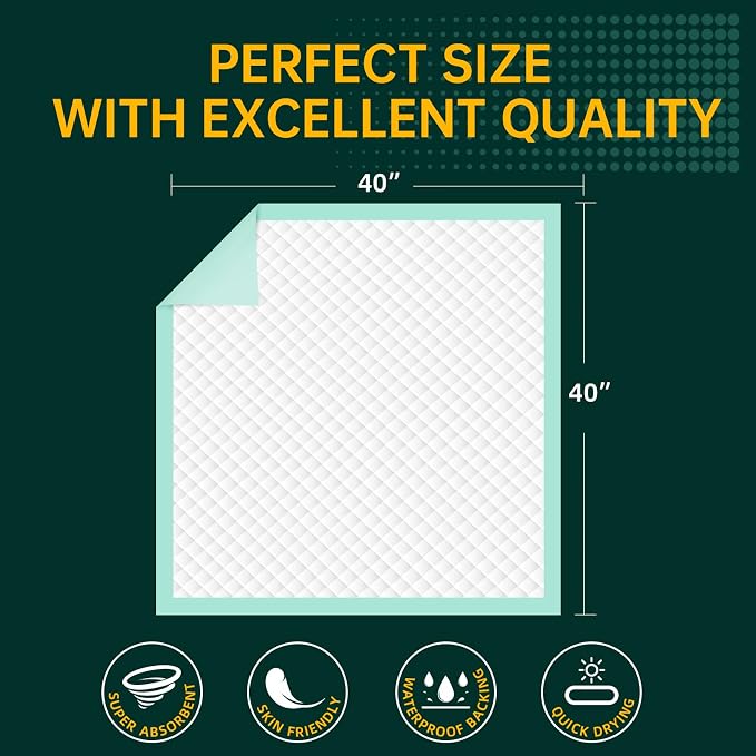 MILDPLUS Disposable Bed Pads 40"X40" 10pcs Extra Large Pee Pads | Incontinence Bed Pads, Heavy Duty Super Absorbent Underpads, Waterproof Chucks Pads for Adults, Elderly or Pets, 100x100CM